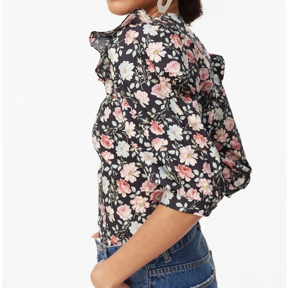 LA VIE REBECCA TAYLOR TOP ARIANE BLACK ROSE PRINT Cottagecore Size Small - Picture 2 of 8